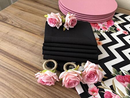 SOFRA SUNUM SETİ ZİGZAG ZEMİN ÜZERİNE PEMGE GÜL DESENLİ TAKIM