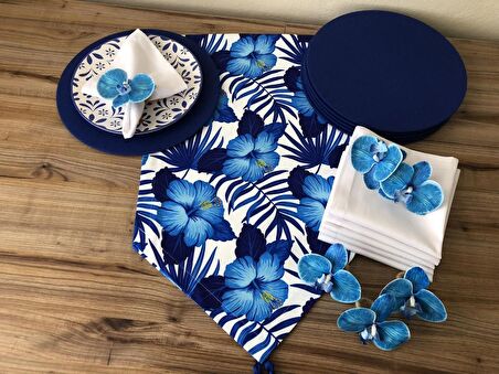 MAVİ ÇİÇEK DESENLİ SOFRA SUNUM SETİ
