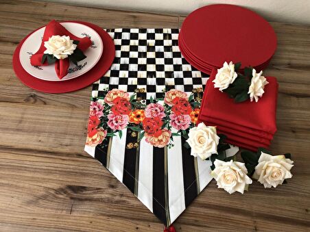 DAMALI ÇİÇEK DESENLİ SOFRA SUNUM SETİ