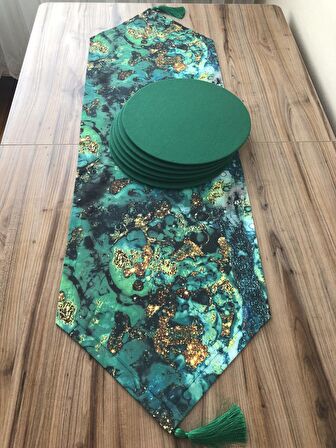 YEŞİL GOLD MALAKİT DESENLİ RUNNER & SUPLA