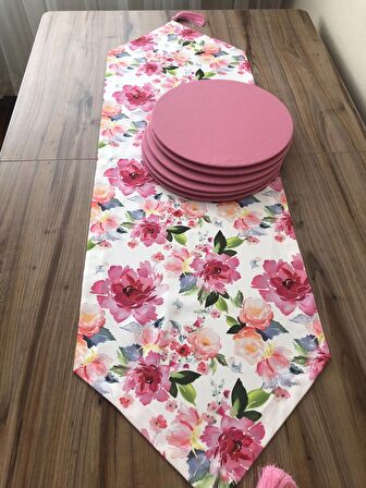 SULUBOYA ÇİÇEK DESENLİ RUNNER & SUPLA