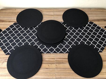 SİYAH MOROCCAN DESENLİ RUNNER & SUPLA