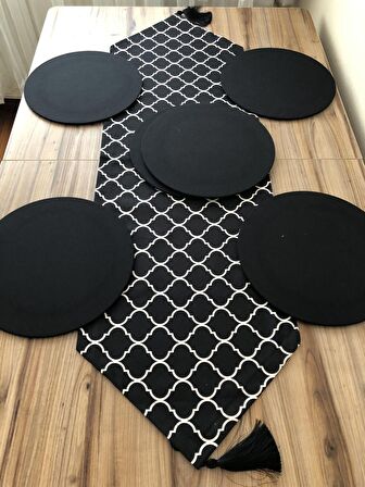 SİYAH MOROCCAN DESENLİ RUNNER & SUPLA