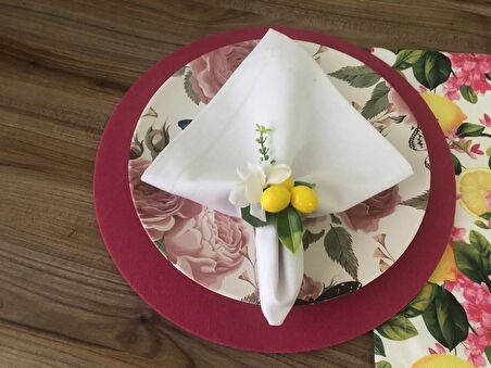 SOFRA SUNUM SETİ FUŞYA ÇİÇEKLER ARASINDA LİMON DESENLİ