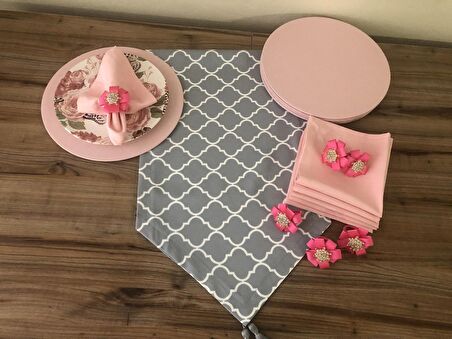 SOFRA SUNUM SETİ GRİ MOROCCAN DESENLİ