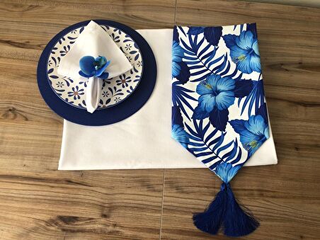 SOFRA SUNUM TAM SET MAVİ ÇİÇEK DESENLİ
