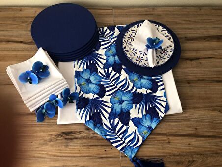 SOFRA SUNUM TAM SET MAVİ ÇİÇEK DESENLİ