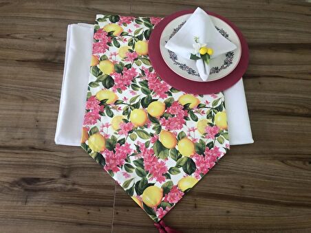 SOFRA SUNUM TAM SET FUŞYA ÇİÇEKLER ARASINDA LİMON DESENLİ