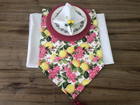 SOFRA SUNUM TAM SET FUŞYA ÇİÇEKLER ARASINDA LİMON DESENLİ