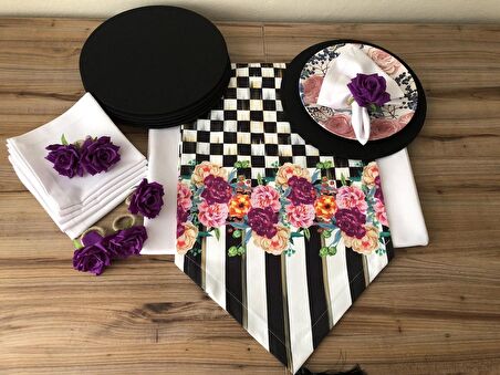 SOFRA SUNUM TAM SET MOR GÜL DESENLİ