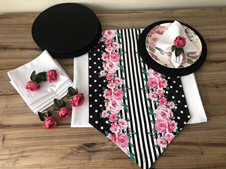 SOFRA SUNUM TAM SET PEMBE ÇİÇEK DESENLİ