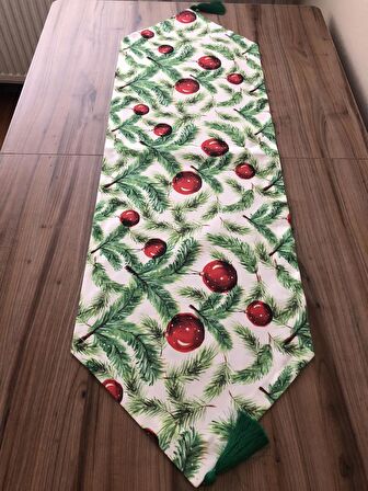 YILBAŞI SÜSLERİ VE ÇAM YAPRAKLARI DESENLİ RUNNER