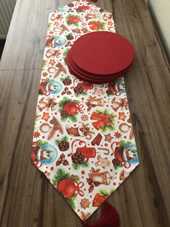 MUM FİGÜRLÜ YILBAŞI DESENLİ RUNNER & SUPLA