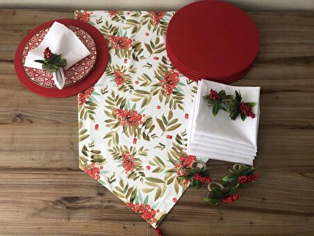 YILBAŞI SOFRA SUNUM SETİ YILBAŞI ÇİÇEĞİ DESENLİ