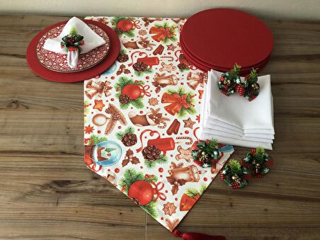 YILBAŞI SOFRA SUNUM SETİ MUM FİGÜRLÜ YILBAŞI DESENLİ