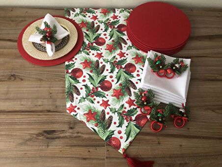 YILBAŞI SOFRA SUNUM SETİ YILBAŞI SÜSLERİ VE  KOZALAK DESENLİ