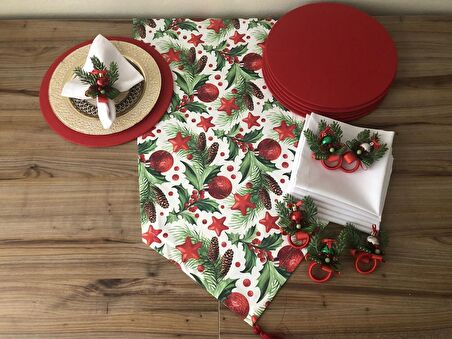 YILBAŞI SOFRA SUNUM SETİ YILBAŞI SÜSLERİ VE  KOZALAK DESENLİ