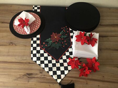 YILBAŞI SOFRA SUNUM SETİ YILBAŞI ÇİÇEĞİ DESENLİ