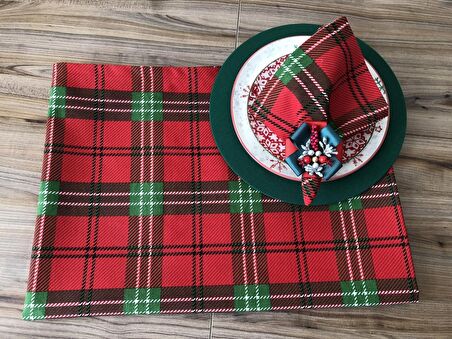 YILBAŞI SOFRA SUNUM EKOSE DESENLİ MASA ÖRTÜSÜ SETİ