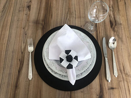 SİYAH BEYAZ KURDELE DETAYLI PEÇETE HALKASI (6 ADET)