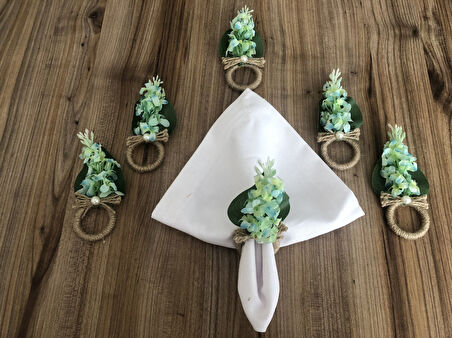 MİNT YEŞİL ÇİÇEKLİ PEÇETE YÜZÜĞÜ (6 ADET)