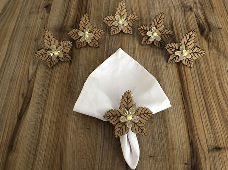 AHŞAP YAPRAK PEÇETE HALKASI (6 ADET)