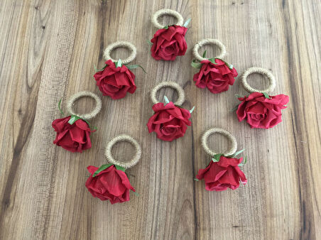 KIRMIZI GÜL PEÇETE HALKASI (8 ADET)
