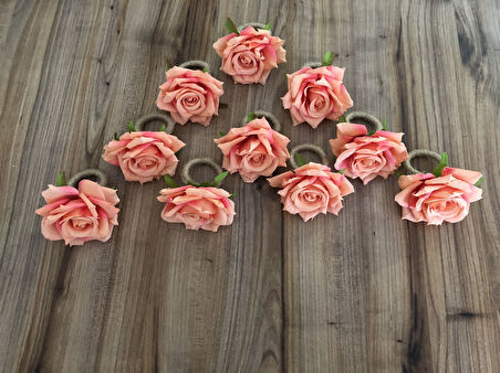 PASTEL PEMBE GÜL PEÇETE YÜZÜĞÜ (10 ADET)