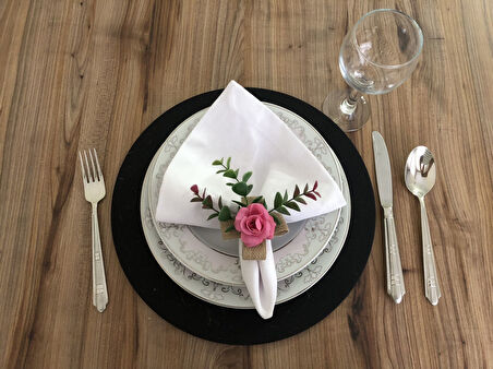 JÜT KURDELE ÜZERİNE PEMBE GÜL PEÇETE HALKASI (6 ADET)