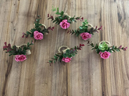 JÜT KURDELE ÜZERİNE PEMBE GÜL PEÇETE HALKASI (6 ADET)