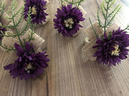 JÜT KURDELE ÜZERİNE MOR KASIMPATI PEÇETE HALKASI (6 ADET)