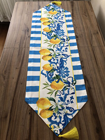 MAVİ ÇİZGİLİ LİMON DESENLİ RUNNER