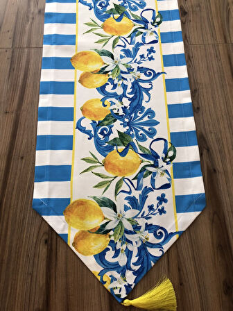 MAVİ ÇİZGİLİ LİMON DESENLİ RUNNER