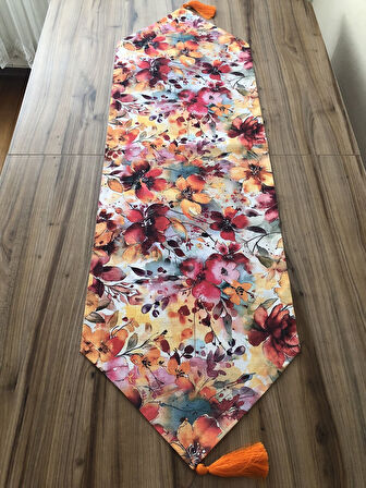 KETEN EFEKTLİ SOYUT ÇİÇEKLER DESENLİ RUNNER