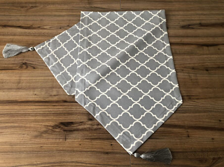 GRİ ÜZERİ BEYAZ MOROCCAN DESENLİ RUNNER