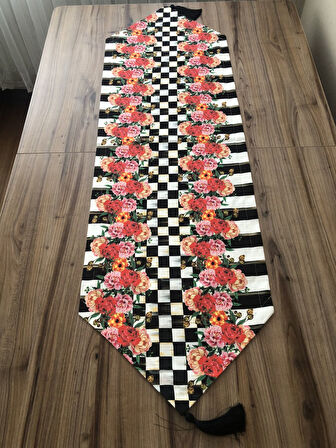 DAMALI ÇİÇEKLİ DİKEY ÇİZGİLİ DESENLİ RUNNER