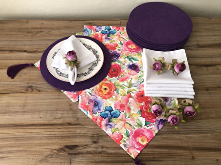 SOFRA SUNUM SETİ SULUBOYA ÇOK RENKLİ ÇİÇEK DESENLİ  TAKIM