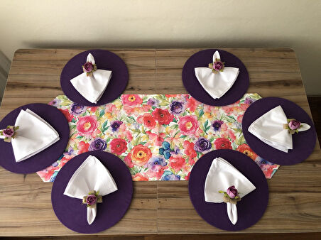 SOFRA SUNUM SETİ SULUBOYA ÇOK RENKLİ ÇİÇEK DESENLİ  TAKIM