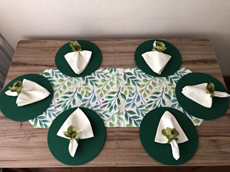 SOFRA SUNUM SETİ YEŞİL YAPRAK DESENLİ TAKIM