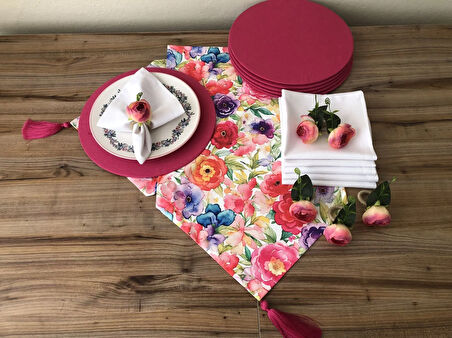 SOFRA SUNUM SETİ SULU BOYA ÇOK RENKLİ  ÇİÇEK DESENLİ TAKIM