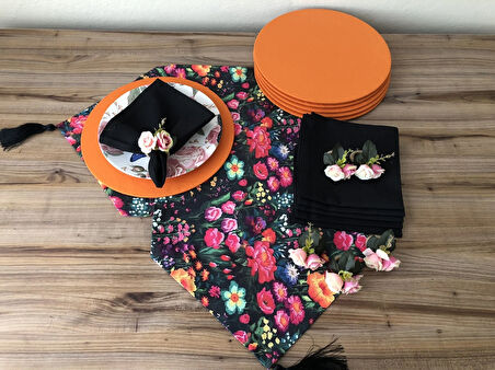 SOFRA SUNUM SETİ KETEN EFEKTLİ ÇİÇEK BAHÇESİ DESENLİ TAKIM