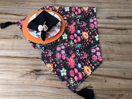 SOFRA SUNUM SETİ KETEN EFEKTLİ ÇİÇEK BAHÇESİ DESENLİ TAKIM