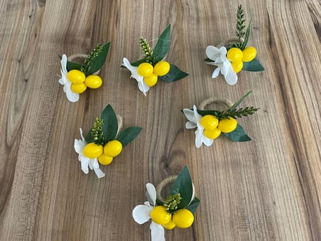 6'lı Limon Çiçekli El Yapımı Peçete Halkası | Dekoratif Peçete Yüzüğü