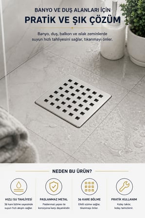 Yer Süzgeci Izgarası 9,5x9,5 cm Metal Banyo Duş Balkon Gider Kapağı