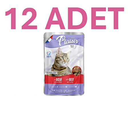 Plaisir Beef and Turkey Pouch Adult Cat Sığır Etli ve Hindi Etli Yaş Yetişkin Kedi Maması 12*100 gr