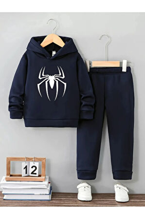 Örümcek Baskılı Kız Ve Erkek Çocuklar Için Premium 3. Iplik Compact Sweatshirt & Eşofman Takımı
