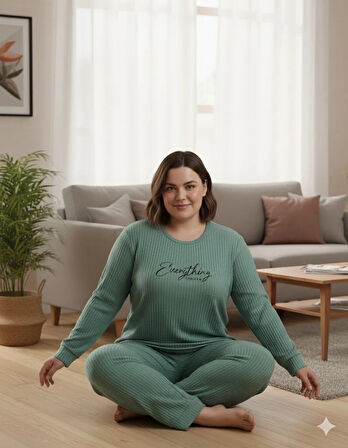 KADIN YEŞİL EVERYTHİNG PİJAMA TAKIMI