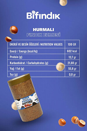 Hurmalı Fındık Ezmesi Kahvaltılık Sürülebilir Doğal Fındık Ezmesi 1 Kg