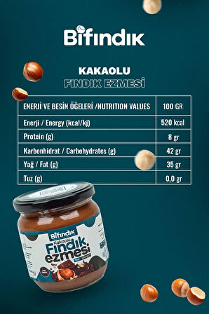 Kakaolu Fındık Ezmesi Doğal Fındık Ezmesi 250g