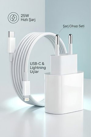 Iphone 13 Pro Uyumlu 25W Hızlı Şarj Aleti Adaptör + Kablo